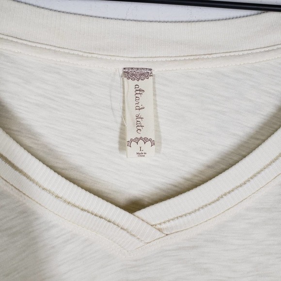 Altar'd State Slub Knit Dolman Tee L Ivory Ribbed Raw Edge Tunic Top - Picture 3 of 7